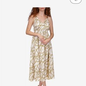 Micheal Kors size  small Ivory & gold chain print midi dress w/cut outs NWT